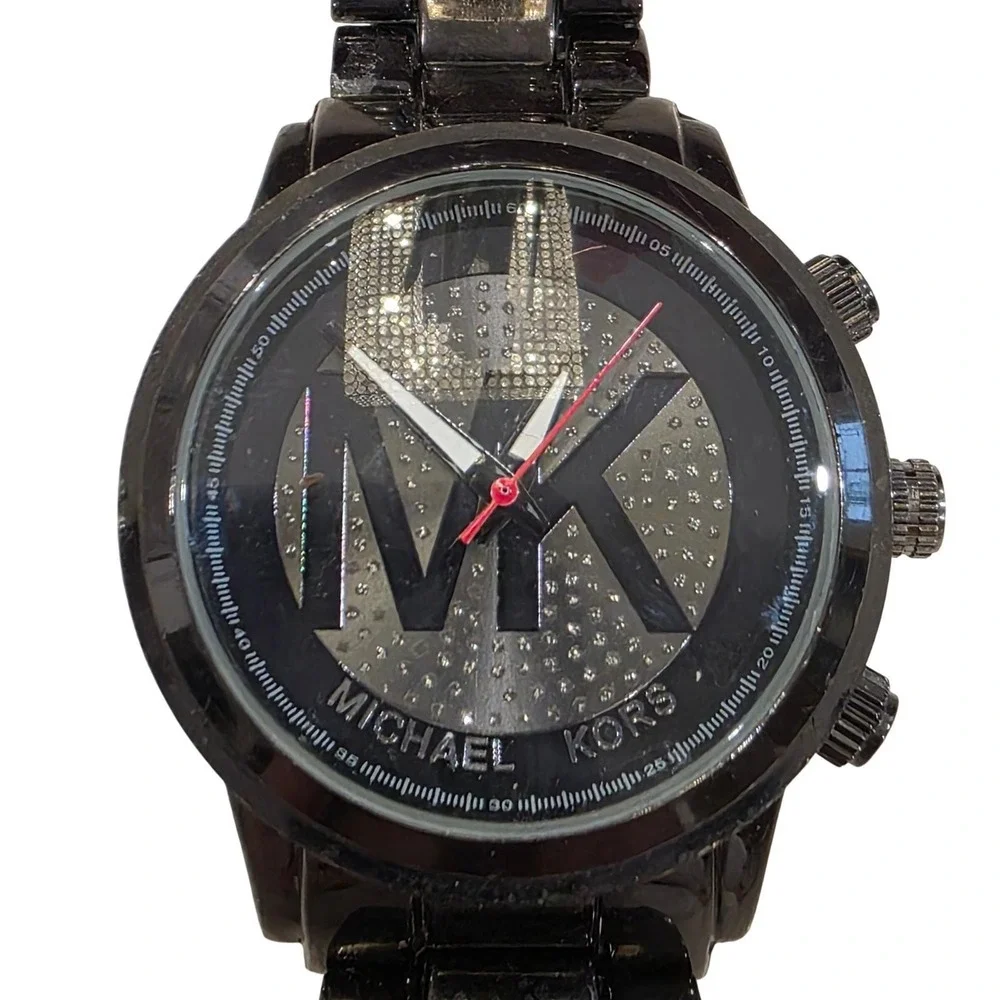 Michael Kors Black Stainless Steel Chronograph Watch MK5163‎ Rhinestone Dial